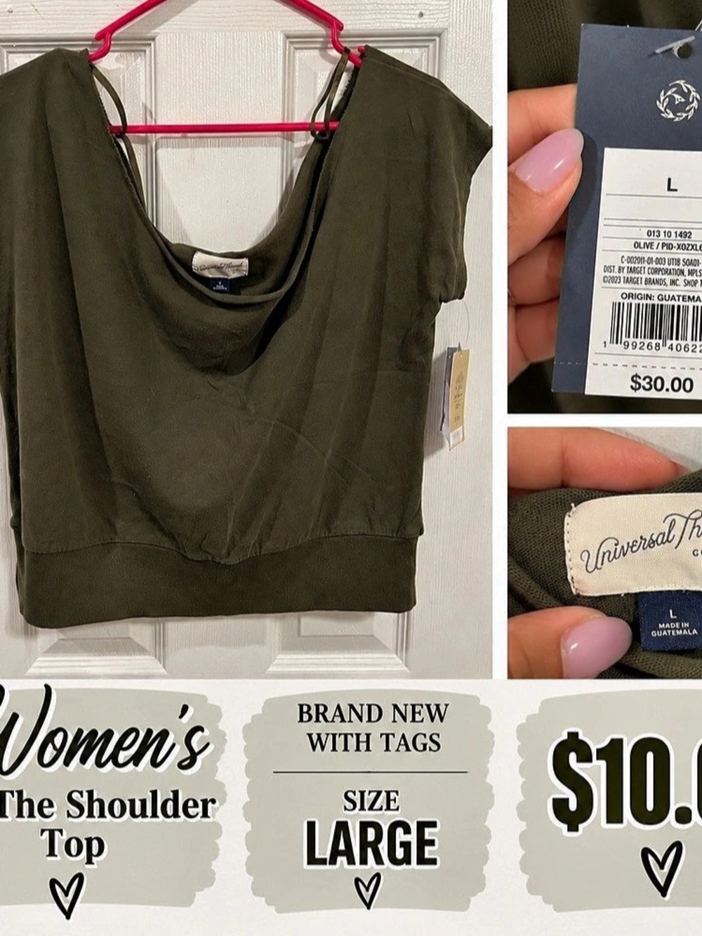 Universal Thread Off-Shoulder Short Sleeve Top in Green Size Large NWT